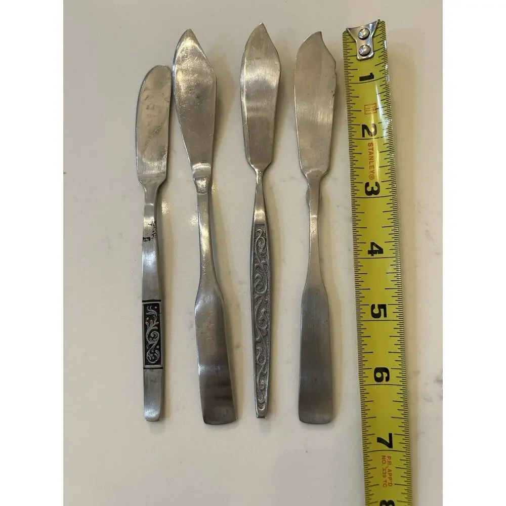 Vtg Lot Of 4 Butter Knives Assorted‎ Patterns Stainless Steel Amafa Hull Rogers
